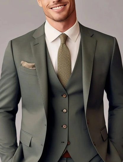 Auberon | Suit Black Wool-Blend Three-Piece Tailored Fit for Men