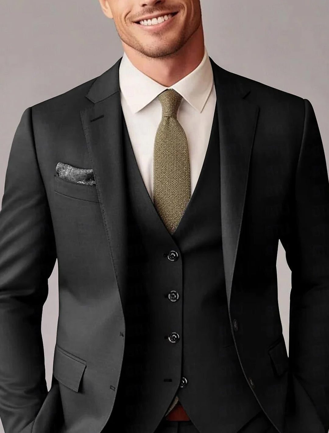 Auberon | Suit Black Wool-Blend Three-Piece Tailored Fit for Men