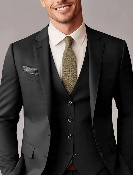 Auberon | Suit Black Wool-Blend Three-Piece Tailored Fit for Men