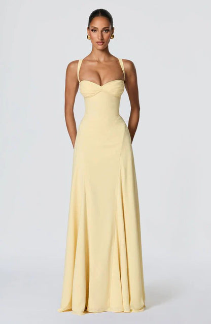 Phoebe | Maxi Dress Butter Yellow Chiffon Sweetheart Neckline for Women