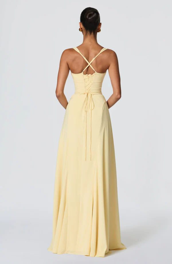 Phoebe | Maxi Dress Butter Yellow Chiffon Sweetheart Neckline for Women