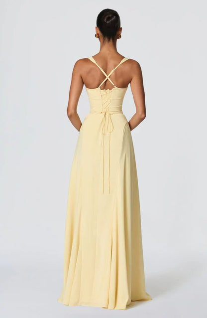 Phoebe | Maxi Dress Butter Yellow Chiffon Sweetheart Neckline for Women
