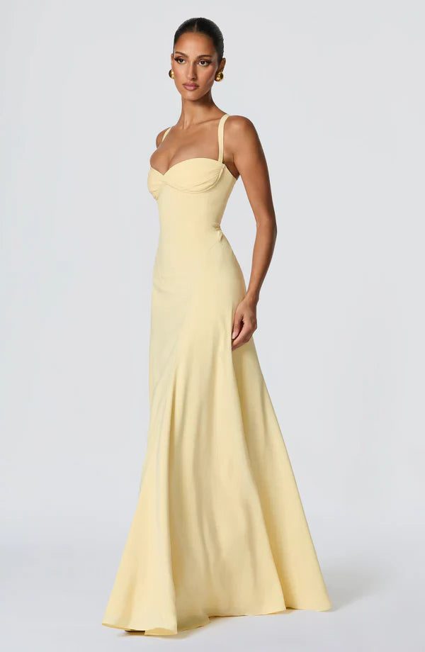Phoebe | Maxi Dress Butter Yellow Chiffon Sweetheart Neckline for Women