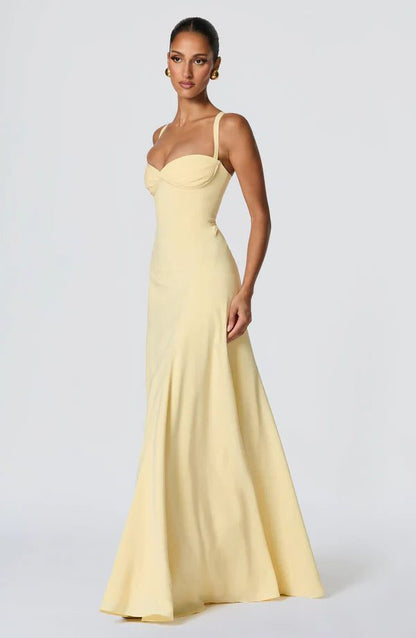 Phoebe | Maxi Dress Butter Yellow Chiffon Sweetheart Neckline for Women