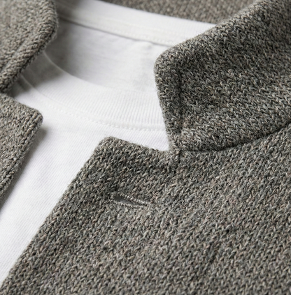Wallace | Cardigan Jacket Camel Textured Knit Mandarin Collar for Men