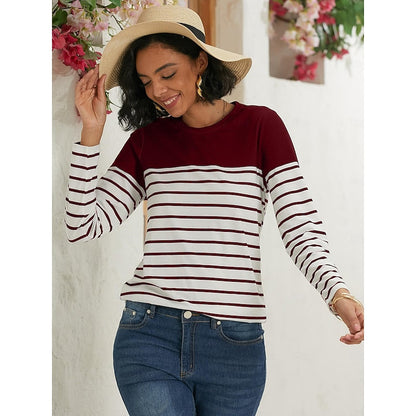 Thomasina | Long Sleeve Top Navy White Striped Crew Neck for Women