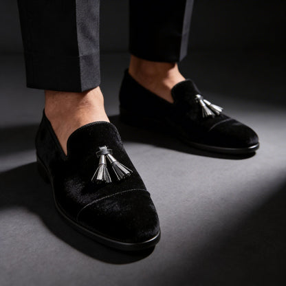 Cecil | Loafers Forest Green Velvet Tassel Slip-On for Men