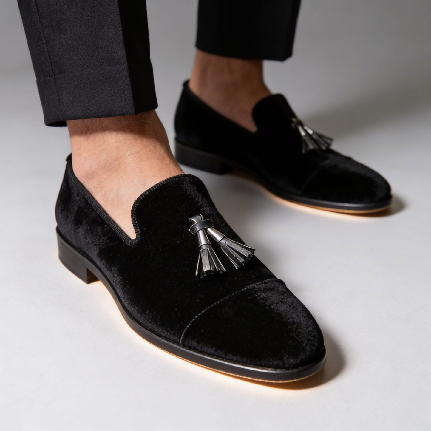 Cecil | Loafers Forest Green Velvet Tassel Slip-On for Men