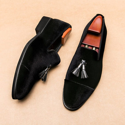 Cecil | Loafers Forest Green Velvet Tassel Slip-On for Men