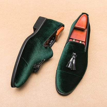Cecil | Loafers Forest Green Velvet Tassel Slip-On for Men