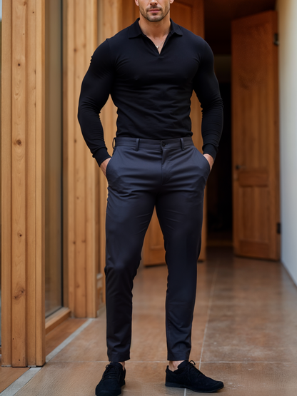Piers | Trousers Charcoal Stretch Slim Tapered for Men