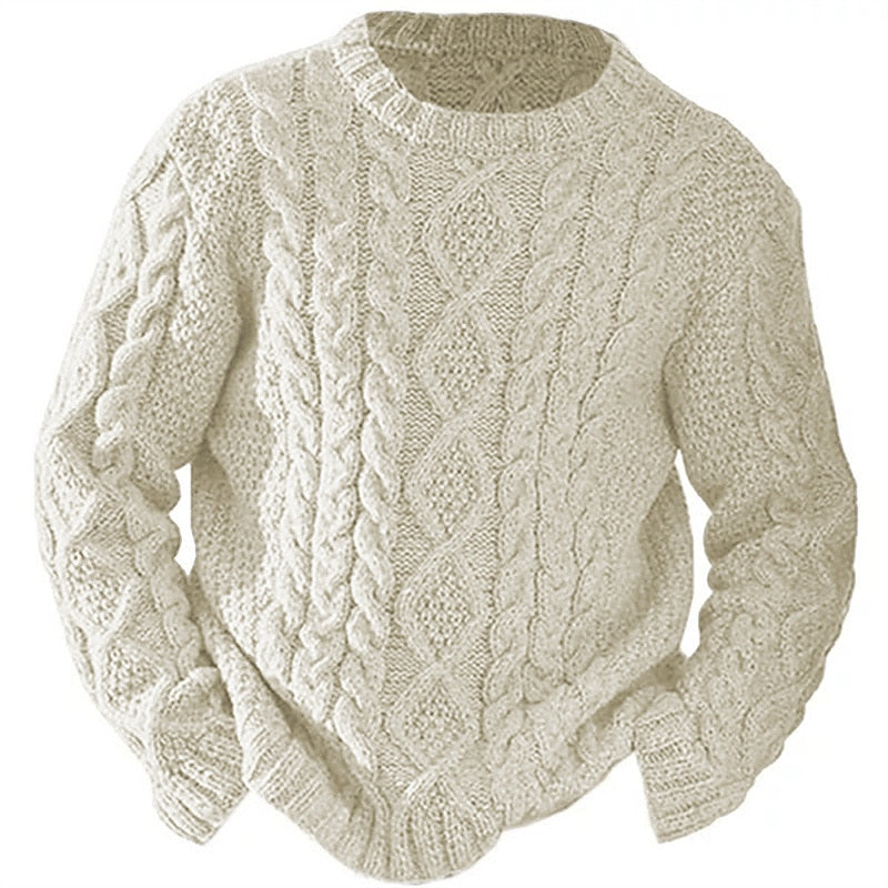 Ambrose | Cable Knit Sweater Cream Crew Neck for Men
