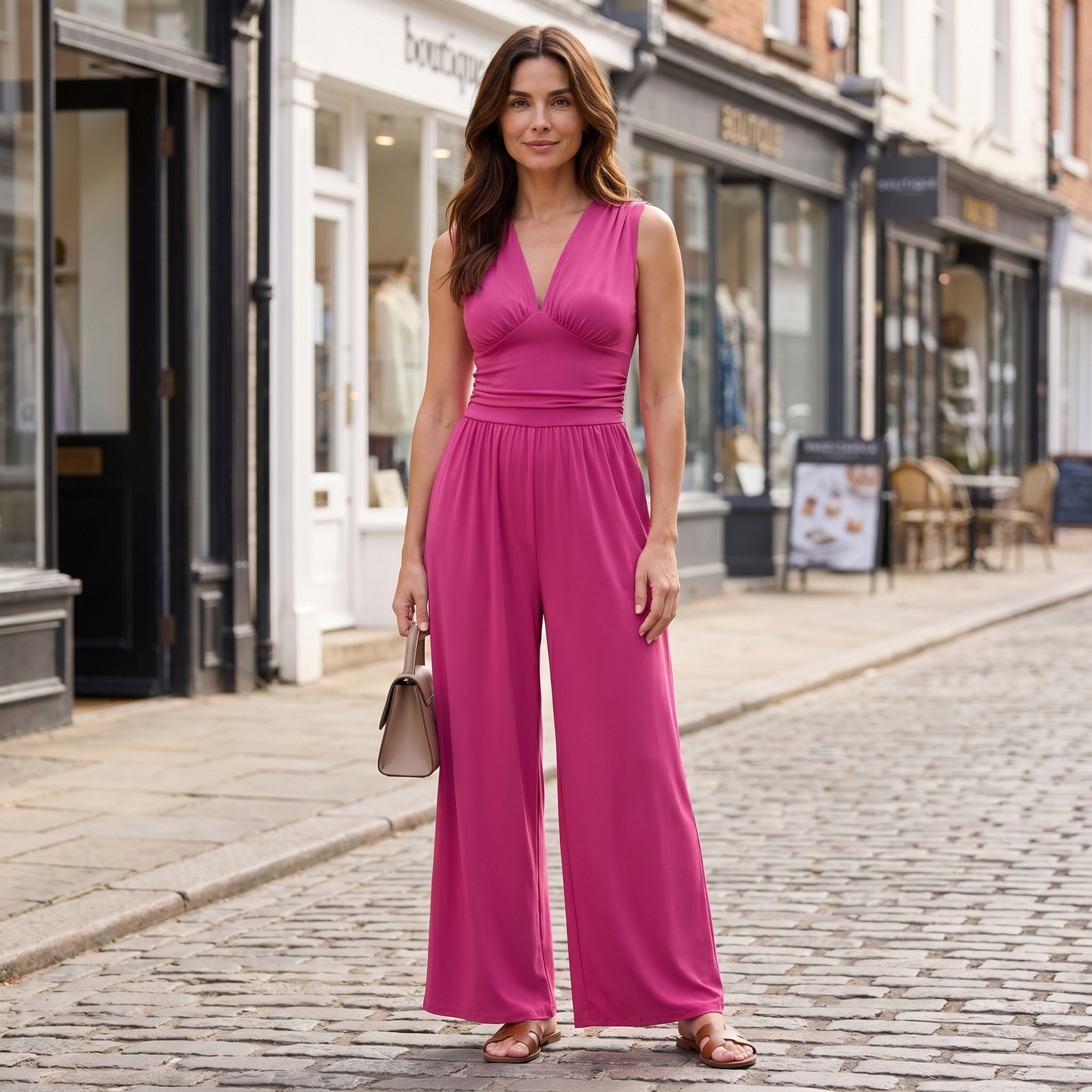 Evelyn | Wide-Leg Jumpsuit Red Sleeveless V-Neck for Women