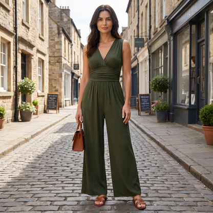 Evelyn | Wide-Leg Jumpsuit Red Sleeveless V-Neck for Women