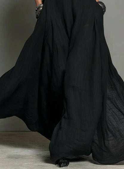 Tilda | Maxi Halter Dress Black Linen Sleeveless A-Line for Women