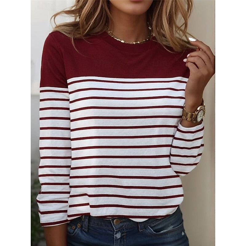 Thomasina | Long Sleeve Top Navy White Striped Crew Neck for Women