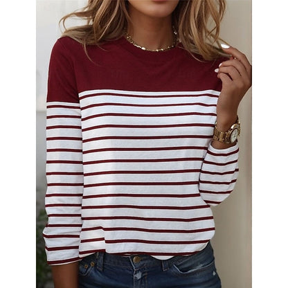 Thomasina | Long Sleeve Top Navy White Striped Crew Neck for Women