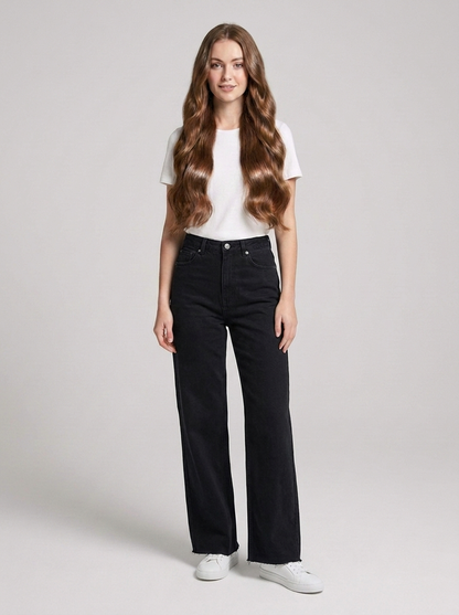 Phoebe | Wide-Leg Jeans Black Denim High-Waist Raw Hem for Women