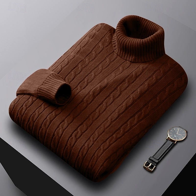 Basil | Cable Knit Sweater Grey Turtleneck for Men