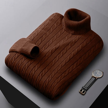 Basil | Cable Knit Sweater Grey Turtleneck for Men