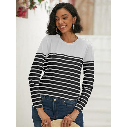 Thomasina | Long Sleeve Top Navy White Striped Crew Neck for Women