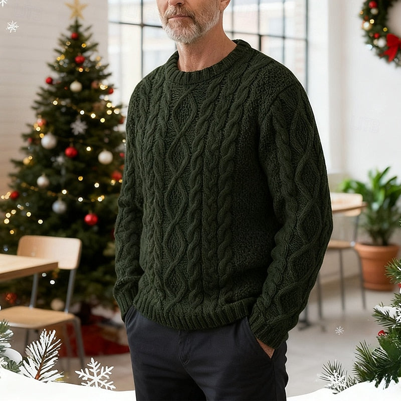 Ambrose | Cable Knit Sweater Cream Crew Neck for Men