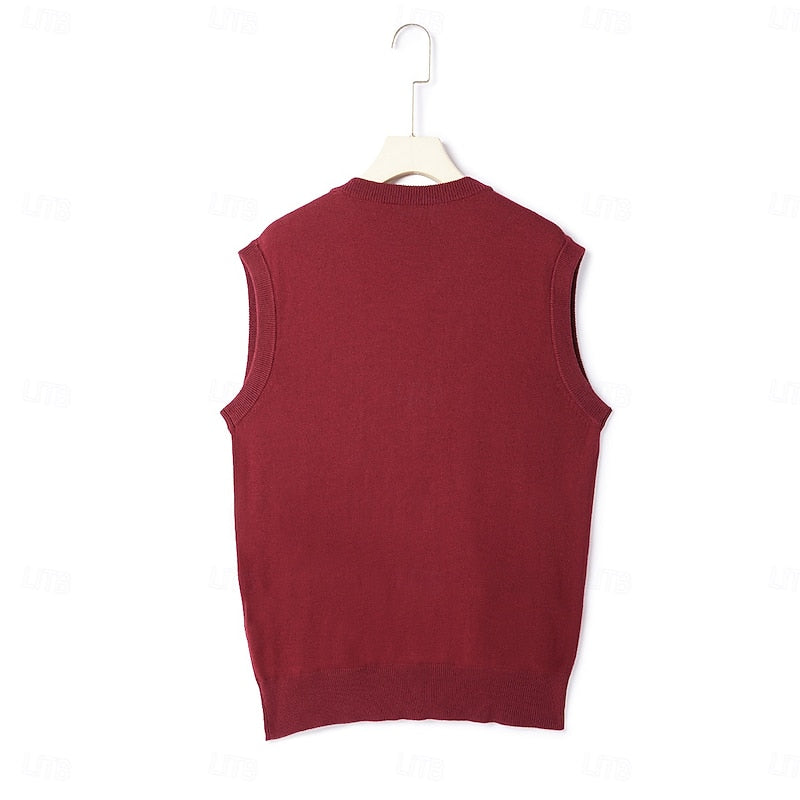 Alistair | Sweater Vest Burgundy Knit Buttoned V-Neck for Men