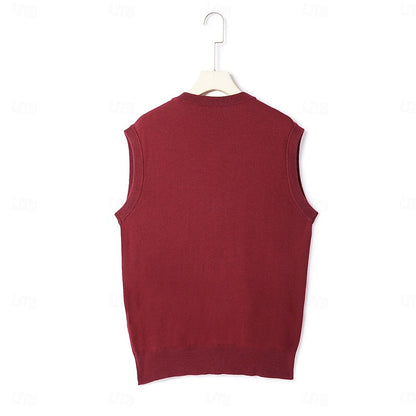 Alistair | Sweater Vest Burgundy Knit Buttoned V-Neck for Men