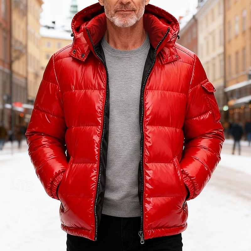 Ellis | Puffer Jacket Red Quilted Nylon Hooded for Men