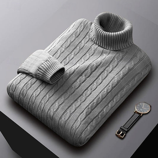 Basil | Cable Knit Sweater Grey Turtleneck for Men